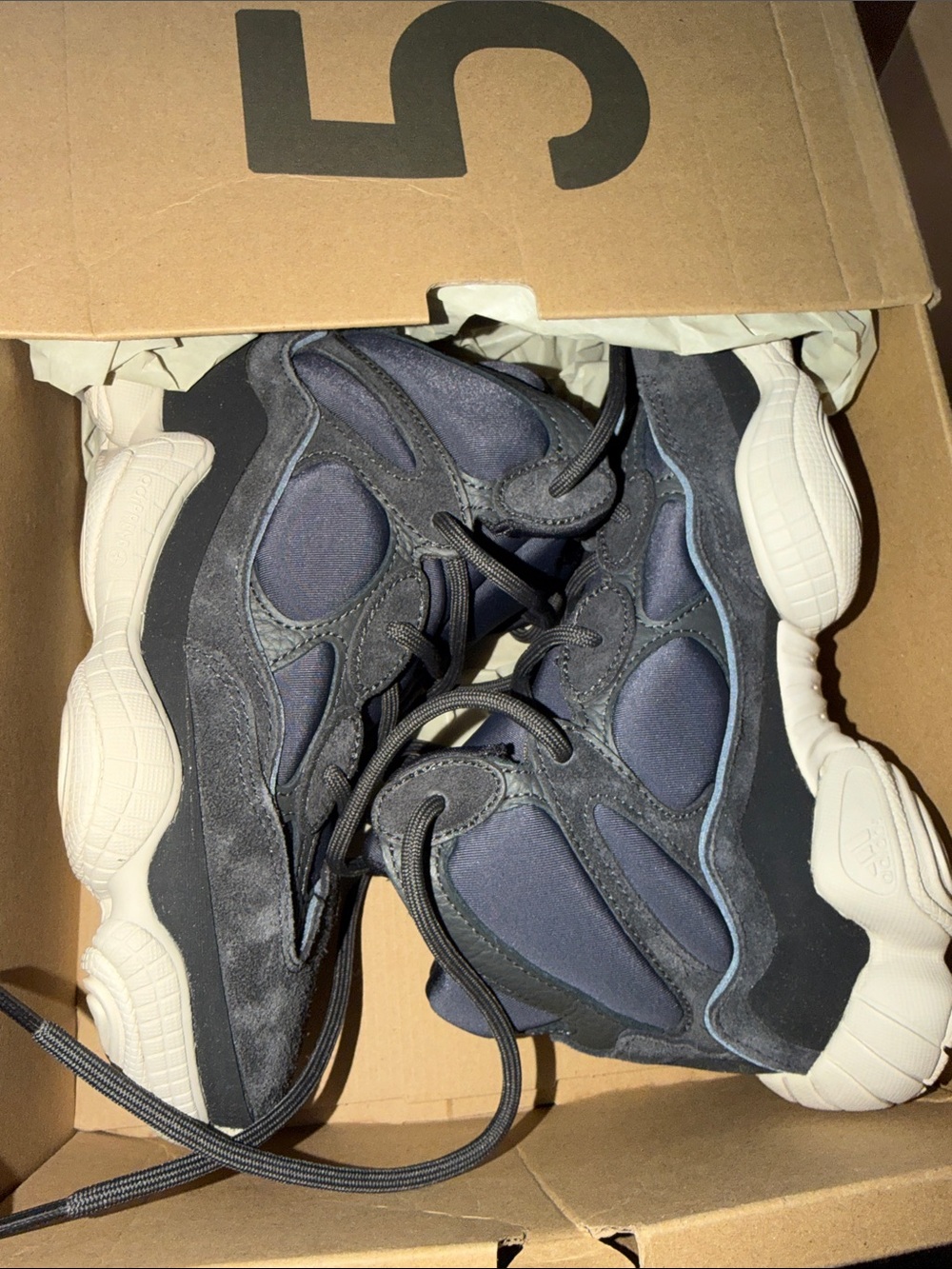 Yeezy High-Top Sneakers in Dark Gray and Off-White